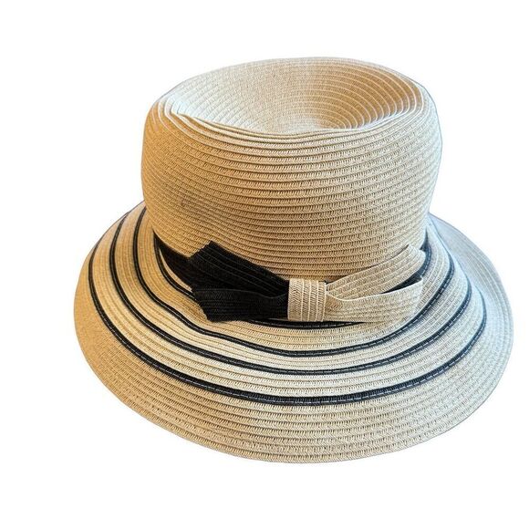 Fancet Women's Beige Straw Sun Hat Wide Brim UV Protection Foldable Size S/M - Picture 2 of 8